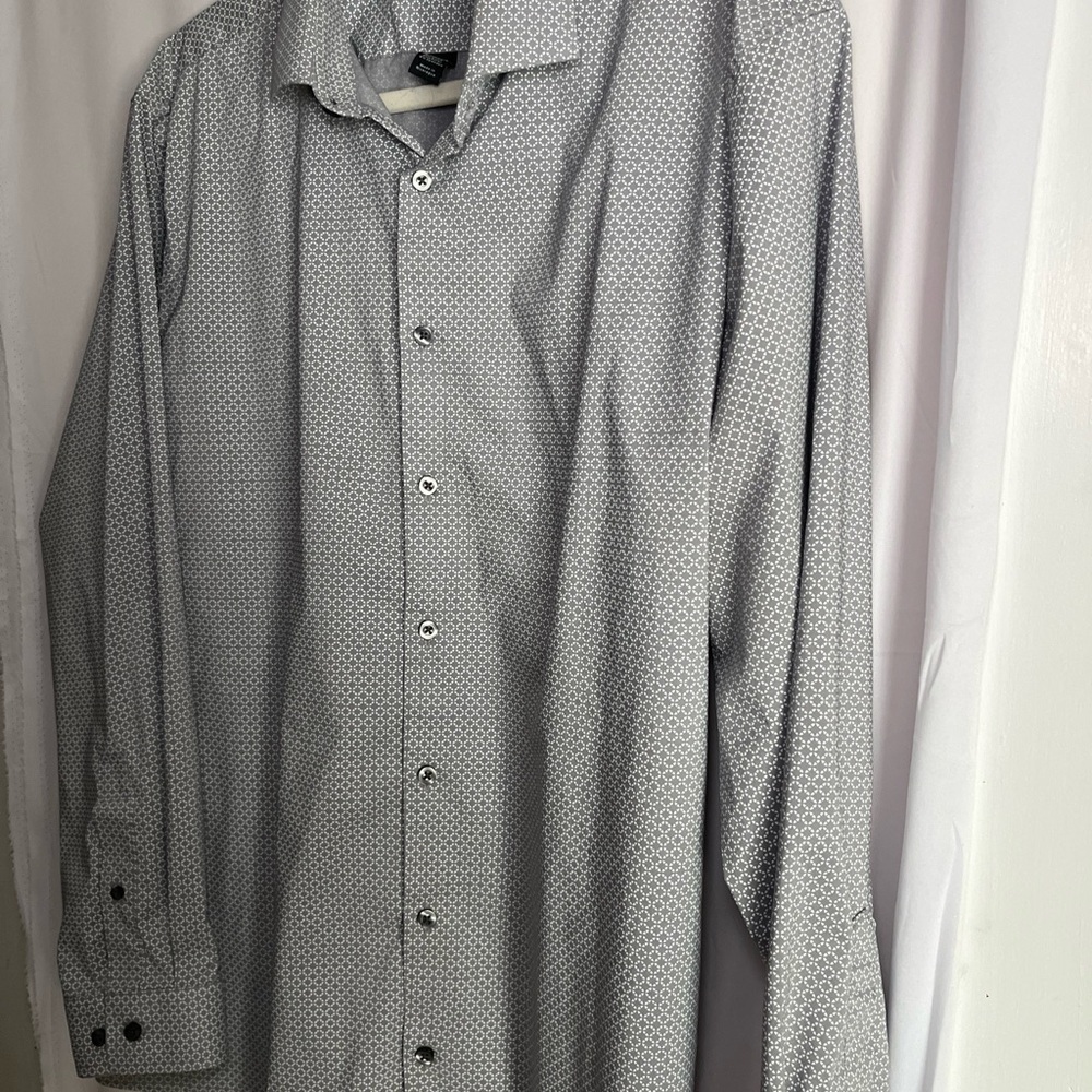 J. Ferrar Long Sleeve Stretch Slim Fit Gray Button Up Shirt Mens Sz XL 17-17.5” - Picture 13 of 14